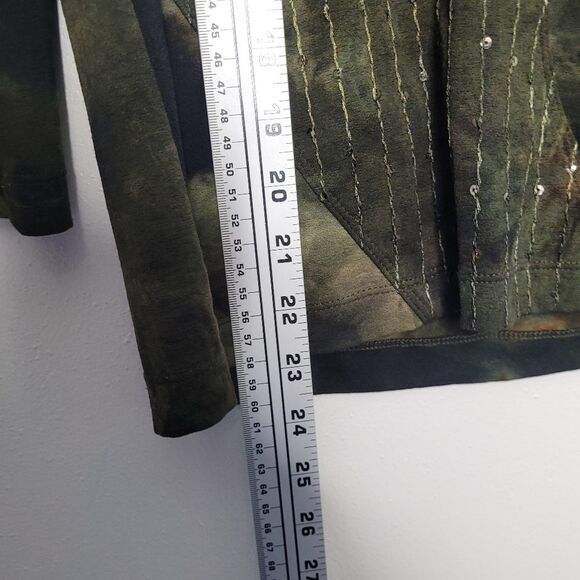 Green brown grunge fairy 3/4 sleeve sequin earthy goblincore top size small - Picture 5 of 5